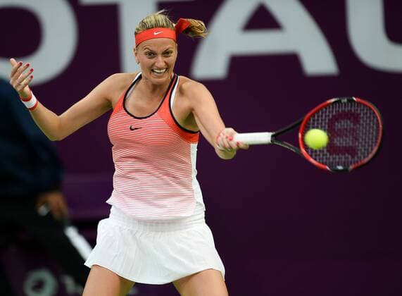 (160225) -- DOHA, Feb. 25, 2016 -- Petra Kvitova of the Czech Republic competes during the singles third round match against Jelena Ostapenko of Latvia at the WTA Tennis Damen Qatar Open 2016 in Doha, Qatar, Feb. 24, 2016. Jelena Ostapenko won 2-1. ) (SP)QATAR-DOHA-TENNIS-WTA QATAR OPEN 2016 Nikku 