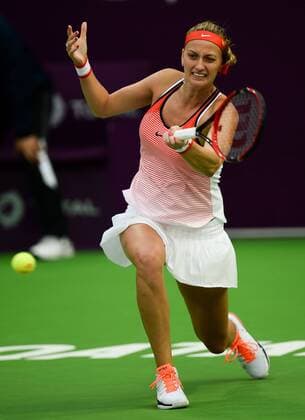 (160225) -- DOHA, Feb. 25, 2016 -- Petra Kvitova of the Czech Republic competes during the singles third round match against Jelena Ostapenko of Latvia at the WTA Tennis Damen Qatar Open 2016 in Doha, Qatar, Feb. 24, 2016. Jelena Ostapenko won 2-1. ) (SP)QATAR-DOHA-TENNIS-WTA QATAR OPEN 2016 Nikku 