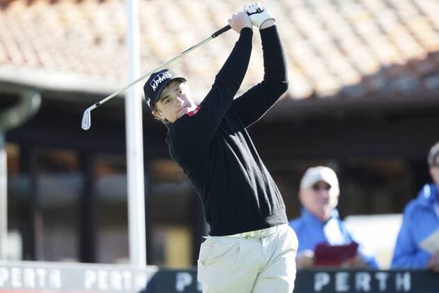 25.02.2016. Perth, Australia. ISPS HANDA Perth International Golf. Paul Dunne (IRL) hits his first shot for the tournament on tee 1 day 1. xActionxPlusxOperationsx  ActionPlus11710803