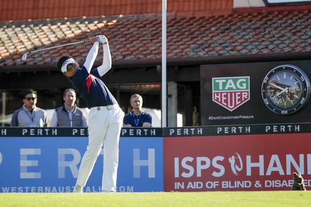 25.02.2016. Perth, Australia. ISPS HANDA Perth International Golf. Hung Chien-yao (TAI) hits his first shot for the tournament on tee 1 day 1. xActionxPlusxOperationsx  ActionPlus11710820