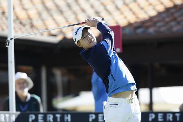 25.02.2016. Perth, Australia. ISPS HANDA Perth International Golf. Jazz Janewattananond (THA) hits his first shot for the tournament on tee 1 day 1. xActionxPlusxOperationsx  ActionPlus11710806