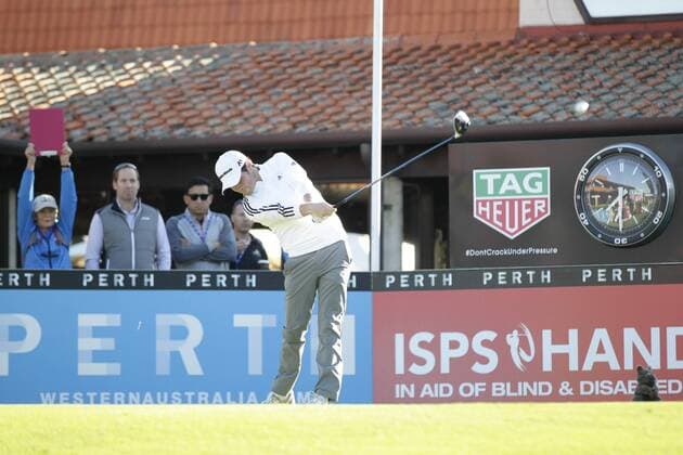 25.02.2016. Perth, Australia. ISPS HANDA Perth International Golf. Cormac Sharvin (IRL) hits his first shot for the tournament on tee 1 day 1. xActionxPlusxOperationsx  ActionPlus11710814