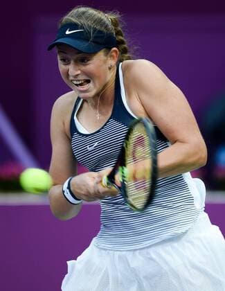 DOHA, Feb. 25, 2016 -- Jelena Ostapenko of Latvia competes during the women s singles quarterfinal match against Zheng Saisai of China at the WTA Tennis Damen Qatar Open 2016 in Doha, Qatar, Feb. 25, 2016. Jelena Ostapenko won 2-0. ) (SP)QATAR-DOHA-TENNIS-WTA QATAR OPEN 2016 Nikku 