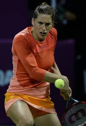 DOHA, Feb. 25, 2016 -- Andrea Petkovic of Germany competes during the women s singles quarterfinal match against Garbine Muguruza of Spain at the WTA Tennis Damen Qatar Open 2016 in Doha, Qatar, Feb. 25, 2016. Andrea Petkovic won 2-1. ) (SP)QATAR-DOHA-TENNIS-WTA QATAR OPEN 2016 Nikku 