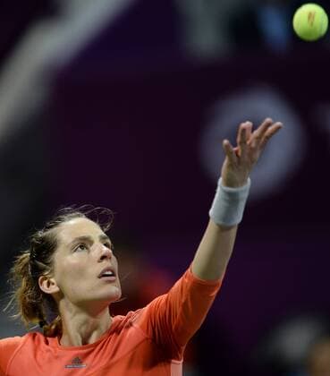 DOHA, Feb. 25, 2016 -- Andrea Petkovic of Germany competes during the women s singles quarterfinal match against Garbine Muguruza of Spain at the WTA Tennis Damen Qatar Open 2016 in Doha, Qatar, Feb. 25, 2016. Andrea Petkovic won 2-1. ) (SP)QATAR-DOHA-TENNIS-WTA QATAR OPEN 2016 Nikku 