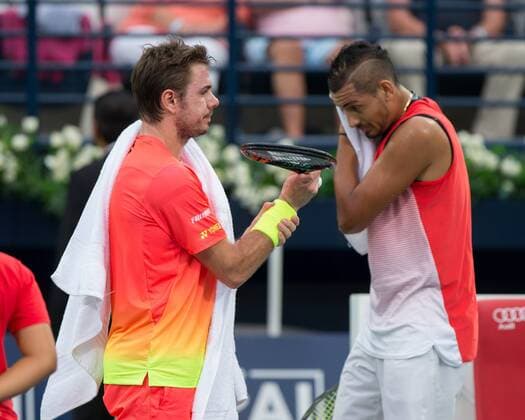 Stan Stanislas Wawrinka (SUI) geht vorbei an Nick Kyrgios,Seitenwechsel, Tennis - Dubai Duty Free Tennis Championships - ATP Tennis Herren - - Dubai - - United Arab Emirates - 26 February 2016.