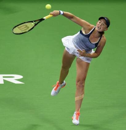 (160227) -- DOHA, Feb. 26, 2016 -- Jelena Ostapenko of Latvia rserves the ball during the women s singles semi-final match against Andrea Petkovic of Germany at the WTA Tennis Damen Qatar Total Open 2016 in Doha, Qatar Feb. 26, 2016. Jelena Ostapenko won 7-5, 1-0 after Andrea Petkovic abandoned due to an injury. ) (SP)QATAR-DOHA-TENNIS-WTA QATAR OPEN 2016 Nikku 