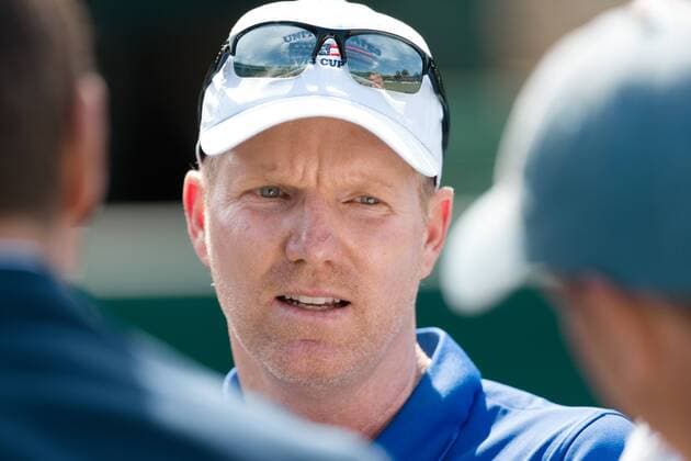 February 29, 2016: Jim Courier captain of the USA team speaks to the media at a practise session ahead of the BNP Paribas Davis Cup World Group first round tie between Australia and USA at Kooyong tennis club in Melbourne, Australia. Tennis 2016: Davis Cup Practise - ZUMAc04_