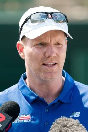 February 29, 2016: Jim Courier captain of the USA team speaks to the media at a practise session ahead of the BNP Paribas Davis Cup World Group first round tie between Australia and USA at Kooyong tennis club in Melbourne, Australia. Tennis 2016: Davis Cup Practise - ZUMAc04_