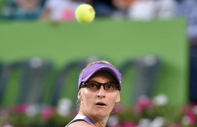 Croatian Mirjana Lucic returns the ball to German Tatjana Maria during a match in the first day of the Monterrey Open in Mexico, on 29 February 2016. Monterrey Open !ACHTUNG: NUR REDAKTIONELLE NUTZUNG!  MEX01 20160301-635923938340994175