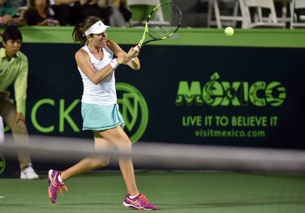 British Johanna Konta returns the ball to Colombian Mariana Duque during a match in the first day of the Monterrey Open in Mexico, on 29 February 2016. Monterrey Open !ACHTUNG: NUR REDAKTIONELLE NUTZUNG!  MEX01 20160301-635924012930488017