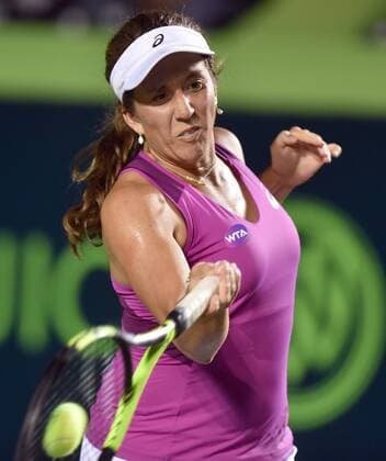 US Irina Falconi returns the ball to Belgian Alison Van Uytvanck during a match in the first day of the Monterrey Open in Mexico, on 29 February 2016. Monterrey Open !ACHTUNG: NUR REDAKTIONELLE NUTZUNG!  MEX01 20160301-635924075735429859