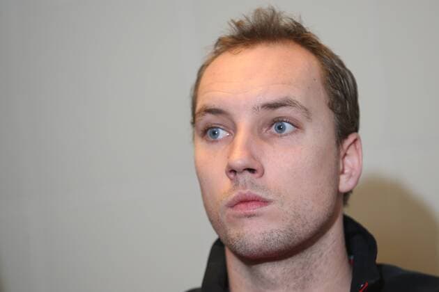 Belgian Steve Darcis pictured during a press conference PK Pressekonferenz of the Belgian team on the Davis Cup first round World Group meeting between Belgium and Croatia, Tuesday 01 March 2016, in Liege. The first round will be played from 04 to 06 March 2016 in Liege. BRUNOxFAHY  x04802535x