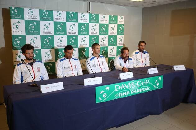 Polish Team pictured during a press conference PK Pressekonferenz of the Croatian team on the Davis Cup first round World Group meeting between Belgium and Croatia, Tuesday 01 March 2016, in Liege. The first round will be played from 04 to 06 March 2016 in Liege. BRUNOxFAHY  x04802701x