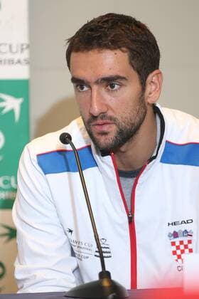 Croatian Marin Cilic pictured during a press conference PK Pressekonferenz of the Croatian team on the Davis Cup first round World Group meeting between Belgium and Croatia, Tuesday 01 March 2016, in Liege. The first round will be played from 04 to 06 March 2016 in Liege. BRUNOxFAHY  x04802702x