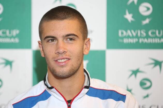 Croatian Borna Coric pictured during a press conference PK Pressekonferenz of the Croatian team on the Davis Cup first round World Group meeting between Belgium and Croatia, Tuesday 01 March 2016, in Liege. The first round will be played from 04 to 06 March 2016 in Liege. BRUNOxFAHY  x04802714x