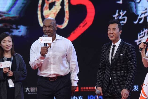 BEIJING, CHINA - MARCH 01: (CHINA OUT) American former professional boxer Mike Tyson (C) and actor Donnie Yen attend premiere of film Ip Man 3 directed by Wilson Yip on March 1, 2016 in Beijing, China.  CFP69690079 