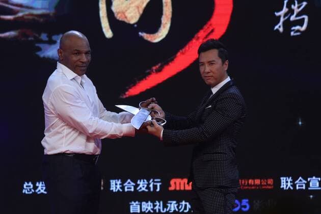 BEIJING, CHINA - MARCH 01: (CHINA OUT) American former professional boxer Mike Tyson and actor Donnie Yen attend premiere of film Ip Man 3 directed by Wilson Yip on March 1, 2016 in Beijing, China.  CFP69690081 
