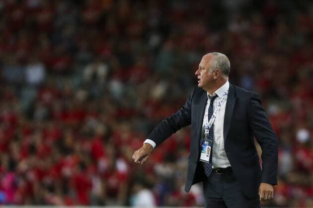 SYDNEY, AUSTRALIA - MARCH 02: (CHINA OUT) Graham Arnold, head coach of Sydney FC, looks on during the AFC Champions League Group H match between Sydney FC and Guangzhou Evergrande at Allianz Stadium on March 2, 2016 in Sydney, Australia.  CFP57480509732 