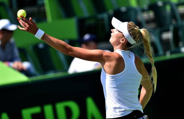 Belorussian tennis player Olga Govortsova in action before Danish Caroline Wozniacki during a Mexico Tennis Open third journey match held at Monterrey, Mexico, 02 March 2016. MOTERREY TENNIS OPEN !ACHTUNG: NUR REDAKTIONELLE NUTZUNG!  MON20 20160302-635925542861403692