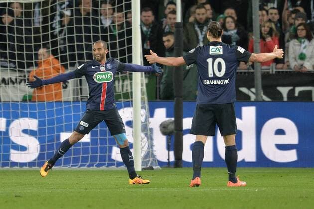 Fußball, Coupe de France, AS St. Etienne - Paris St. Germain Lucas, Zlatan Ibrahimovic (psg) - Fussball Frankreich, Coupe de France, AS Saint Etienne vs. Paris Saint Germain PSG - 02 03 2016 FredericChambert Panoramic 