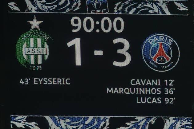 Fußball, Coupe de France, AS St. Etienne - Paris St. Germain Score (saint etienne) vs (psg) - Fussball Frankreich, Coupe de France, AS Saint Etienne vs. Paris Saint Germain PSG - 02 03 2016 FredericChambert Panoramic 
