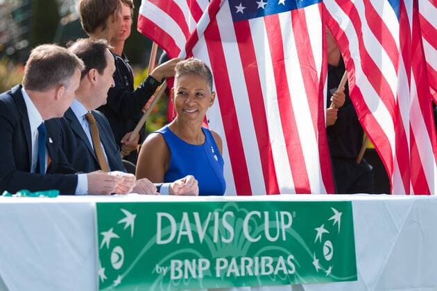 March 3, 2016: Katrina Adams, the Chairman of the Board, CEO and President of the USTA at the official draw of the BNP Paribas Davis Cup World Group first round tie between Australia and USA at Kooyong tennis club in Melbourne, Australia. Tennis 2016: Davis Cup AUS v USA Draw - ZUMAc04_