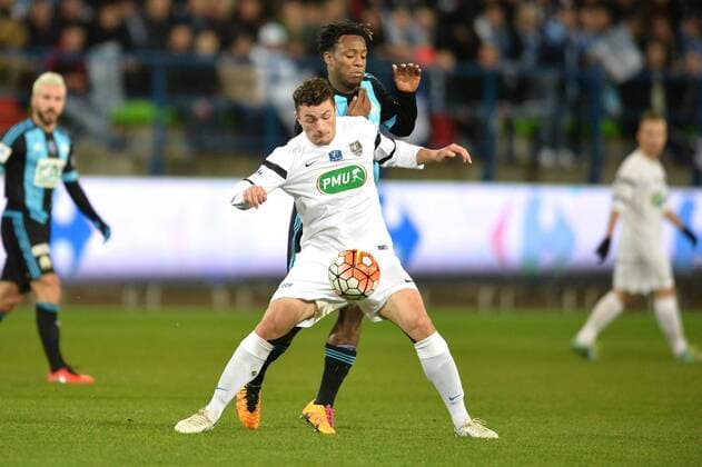 Michy Batshuayi (om) - PIERRE LEMONNIER (gra) - Fussball Frankreich, Coupe de France, US Granvillaise vs. Olympique Marseille - 03 03 2016 AnthonyBIBARD FEP Panoramic 