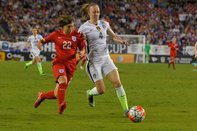 March 3, 2016 - Tampa, Florida, USA - England forward Fran Kirby (22) and US defender Becky Sauerbrunn (4) go for the ball during the She Believes Cup at Raymond James Stadium on March 3, 2016 in Tampa, Florida. The US won 1-0. USA vs England - ZUMAm63_