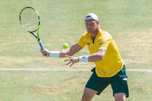 Bilder des Tages - Sport March 4, 2016: Sam Groth of Australia in action against John Isner of the USA during match one of the BNP Paribas Davis Cup World Group first round tie between Australia and USA at Kooyong tennis club in Melbourne, Australia. Tennis 2016: Davis Cup AUS v USA Day 1 - ZUMAc04_