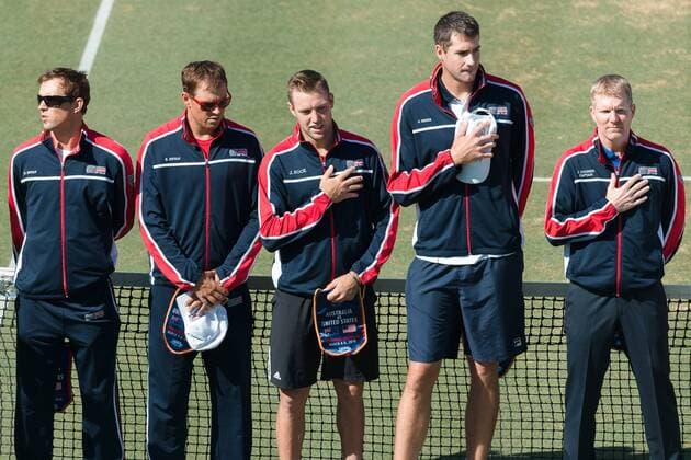 March 4, 2016: The USA team at the opening ceremony for the BNP Paribas Davis Cup World Group first round tie between Australia and USA at Kooyong tennis club in Melbourne, Australia. Tennis 2016: Davis Cup AUS v USA Day 1 - ZUMAc04_