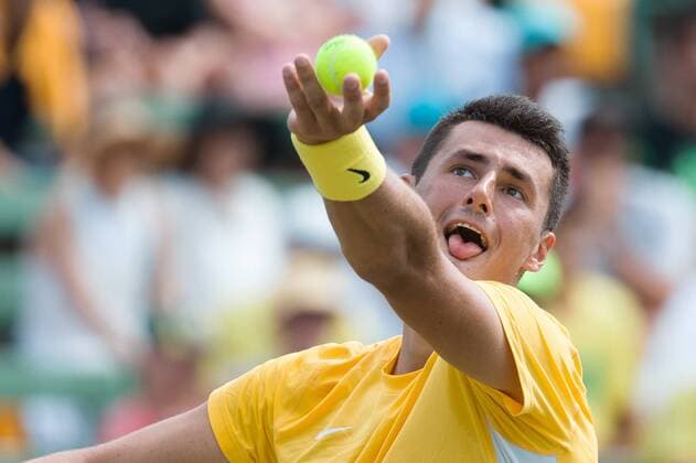 March 4, 2016: Bernard Tomic of Australia in action against Jack Sock of USA during match two of the BNP Paribas Davis Cup World Group first round tie between Australia and USA at Kooyong tennis club in Melbourne, Australia. Tomic won in 4 sets. Tennis 2016: Davis Cup AUS v USA Day 1 - ZUMAc04_
