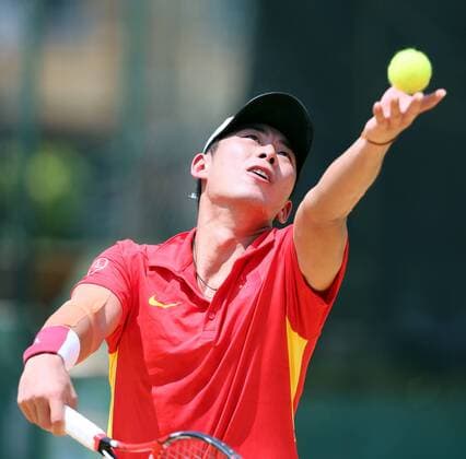 (160304) -- COLOMBO, March 4, 2016 -- Zhang Ze of China serves during his men s single match against Aqeel Khan of Pakistan during their Davis Cup World Asia Oceania Zone Group l first round single tennis match in Colombo, Sri Lanka, on March 4, 2016. Zhang won 3-0. ) (SP)SRI LANKA-COLOMBO-TENNIS-DAVIS CUP LixPeng 