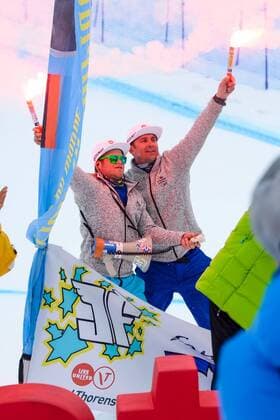 SKI CROSS - FIS SX WC Arosa AROSA,SWITZERLAND,04.MAR.16 - FREESTYLE SKIING - FIS World Cup, Ski Cross, ladies, men, award ceremony for the overall World Cup. Image shows fans of Jean Frederic Chapuis (FRA). GEPAxpictures xOliverxLerch
