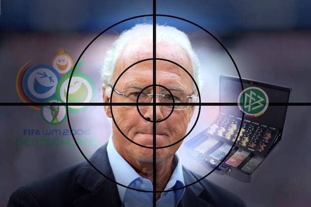 DFB-Affaere um WM Vergabe 2006 Druck auf Franz Beckenbauer waechst. Angesichts neuer - auf moegliche Korruptionsversuche zumindest hindeutenden - Erkenntnisse und Dokumente rueckt immer mehr Franz Beckenbauer als WM-Organisationschef 2006 ins Visier der Ermittlungen.FOTOMONTAGE.Archivfoto: Â