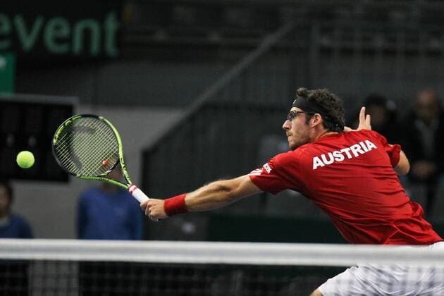 TENNIS - Austria player Gerald Melzer in action during the match against Joao Sousa of Portugal, at the Davis Cup, Groupa 1, First Round of the Euope Africa Zone. Guimaraes, Portugal. Friday, 4th March 2016. Photo: IMAGO Pedro Benavente