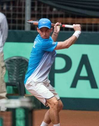Davis cup GROUP I EUROPE AFRICA 1ST ROUND Venue: Heroes Square Stadium, Budapest, Hungary Hungary Vs Israel In the white shirt Peter NAGY Represents Hungary At blue shirt Dudi Sela Represents Israel Nir Keidar 