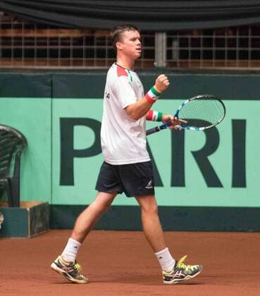 Davis cup GROUP I EUROPE AFRICA 1ST ROUND Venue: Heroes Square Stadium, Budapest, Hungary Hungary Vs Israel In the white shirt Peter NAGY Represents Hungary At blue shirt Dudi Sela Represents Israel Nir Keidar 
