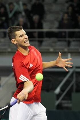 TENNIS - Austria player Dominic Thiem in action during the match against Gastao Elias of Portugal, at the Davis Cup, Groupa 1, First Round of the Euope Africa Zone. Guimaraes, Portugal. Friday, 4th March 2016. Photo: IMAGO Pedro Benavente