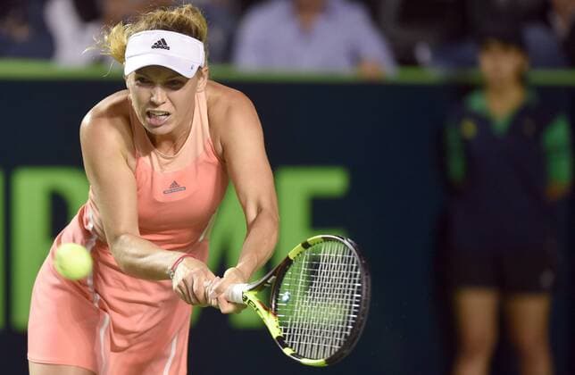 Danish Caroline Wozniacki returns the ball against British Heather Watson during a match of the Monterrey Open in Monterrey, Mexico, 04 March 2016. Monterrey Open tennis tournament !ACHTUNG: NUR REDAKTIONELLE NUTZUNG!  MEX102 20160305-635927494199512738