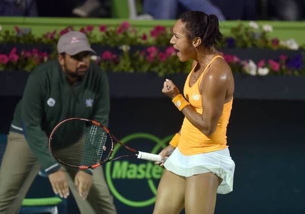British Heather Watson celebrates her victory against Danish Caroline Wozniacki during a match of the Monterrey Open in Monterrey, Mexico, 04 March 2016. Monterrey Open tennis tournament !ACHTUNG: NUR REDAKTIONELLE NUTZUNG!  MEX102 20160305-635927506653412204
