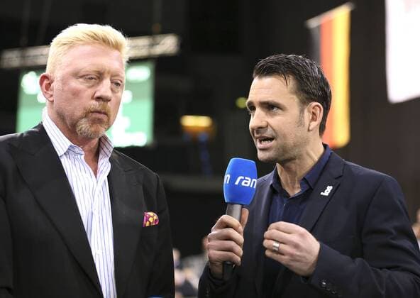 Foto : Boris Becker beim Fernseh Interview ( GER ) , hier mit Nicolas Kiefer (rechts) Tennis Daviscup am Fr. 04.03.2016 Deutschland - Tschechien