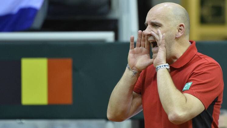 Belgian captain Johan Van Herck pictured during the third game, a double game between Belgians David Goffin and Ruben Bemelmans and Croatians Ivan Dodig and Franko Skugor, on the second day of the Davis Cup first round World Group meeting between Belgium and Croatia, Saturday 05 March 2016, in Angleur, Liege. BENOITxDOPPAGNE  x04804993x