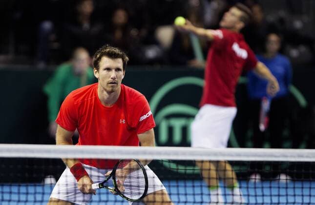 TENNIS - ITF, Davis Cup, POR vs AUT GUIMARAES,PORTUGAL,05.MAR.16 - TENNIS - ITF, Davis Cup, Portugal vs Austria, doubles. Image shows Alexander Peya and Dominic Thiem (AUT). GEPAxpictures xMatthiasxHauer