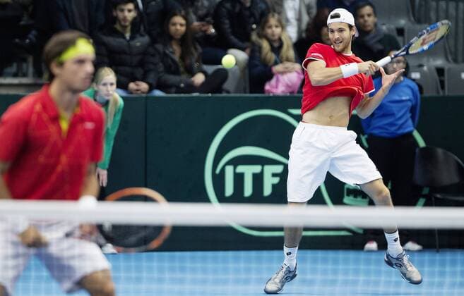 TENNIS - ITF, Davis Cup, POR vs AUT GUIMARAES,PORTUGAL,05.MAR.16 - TENNIS - ITF, Davis Cup, Portugal vs Austria, doubles. Image shows Gastao Elias and Joao Sousa (POR). GEPAxpictures xMatthiasxHauer