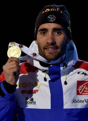 BIATHLON - IBU WC Oslo 2016 OSLO,NORWAY,05.MAR.16 - BIATHLON - IBU World Championships, 10km sprint, men, award ceremony. Image shows Martin Fourcade (FRA). Keywords: medal. GEPAxpictures xFlorianxErtl