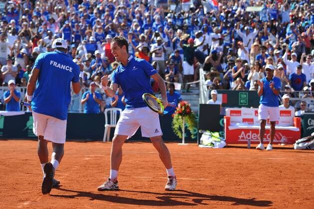 Double Richard Gasquet et Jo Wilfried Tsonga (Fra) et Yannick Noah TENNIS : Davis Cup, Daviscup, Frankreich vs Kanada 2016 - 05 03 2016 TennisMagazine 