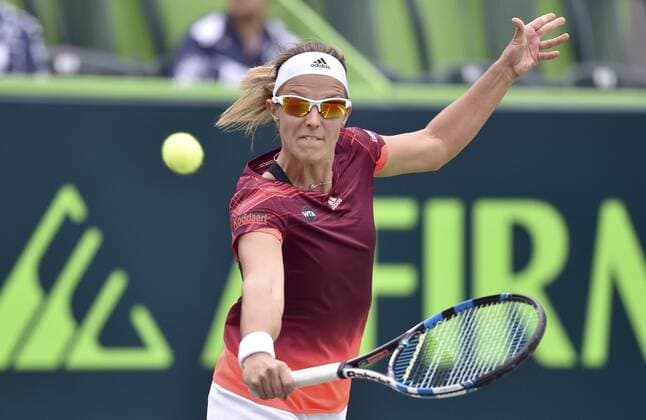 Belgian tennis player Kirsten Flipkens in action against Estonian Anett Kontaveit during the Monterrey Open Tennis semifinal game played at Monterrey, Mexico on 05 March 2016. Anett Kontaveit vs Kirsten Flipkens !ACHTUNG: NUR REDAKTIONELLE NUTZUNG!  MEX200 20160305-635928142361534906