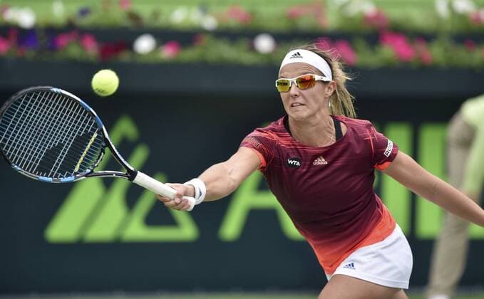 Belgian tennis player Kirsten Flipkens in action against Estonian Anett Kontaveit during the Monterrey Open Tennis semifinal game played at Monterrey, Mexico on 05 March 2016. Anett Kontaveit vs Kirsten Flipkens !ACHTUNG: NUR REDAKTIONELLE NUTZUNG!  MEX200 20160305-635928142376510906