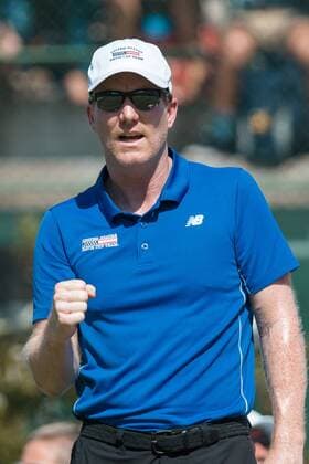 March 6, 2016: Jim Courier captain of the USA team cheers on John Isner in the first reverse single match against Bernard Tomic of Australia during of the BNP Paribas Davis Cup World Group first round tie between Australia and USA at Kooyong tennis club in Melbourne, Australia. Tennis 2016: Davis Cup AUS v USA Day 3 - ZUMAc04_